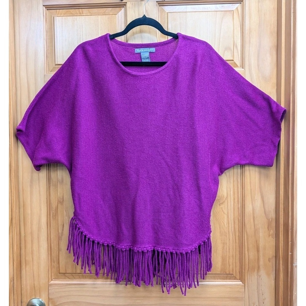 Kate & Mallory Large Sweater Dolman Short Sleeves Fringe Hemline Tunic